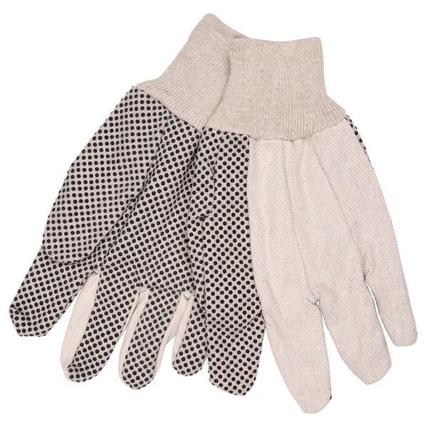 Mcr Safety Dotted Gloves, Large, Canvas, Natural, Knit Wrist Cuff, PR 8808 - main